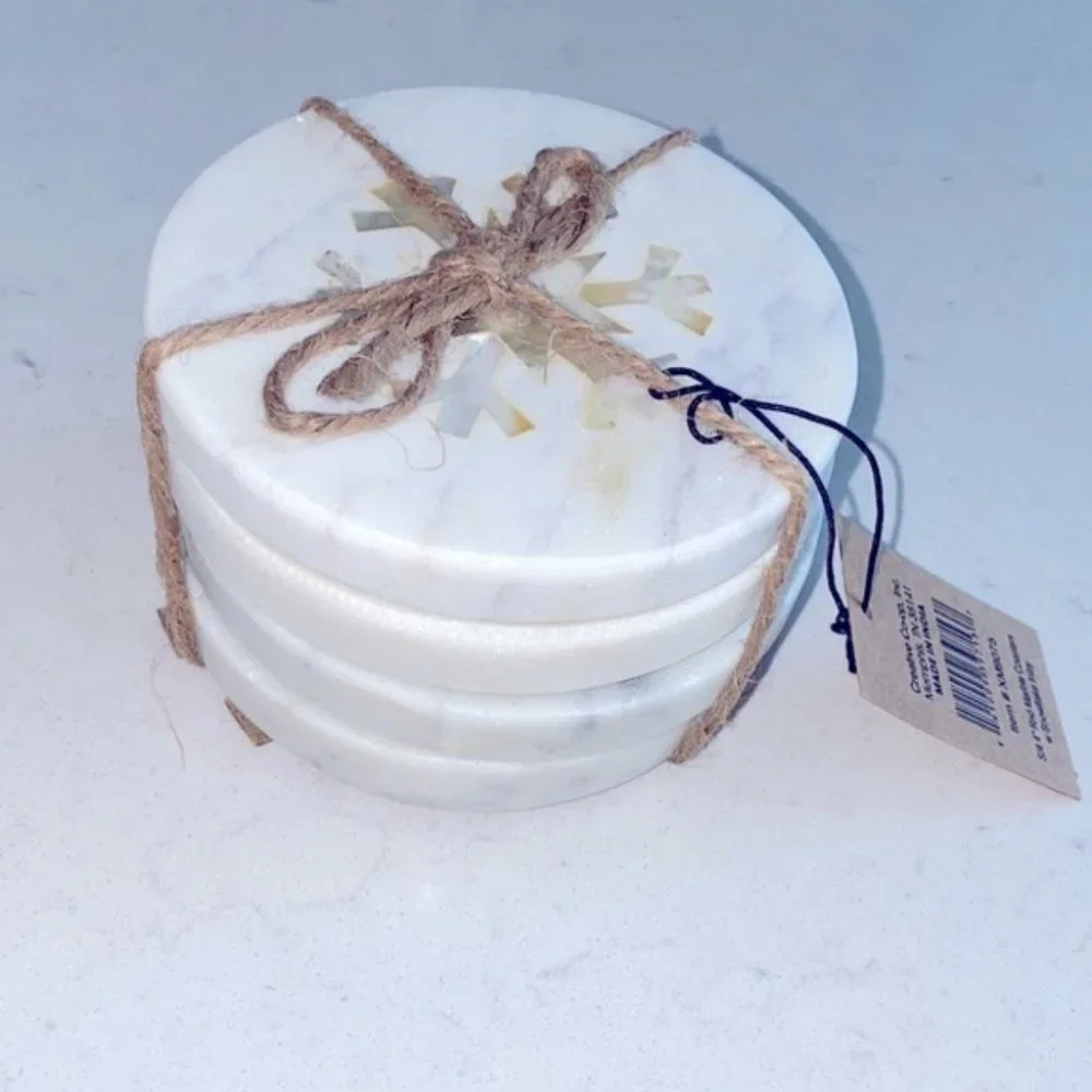 New ARHAUS Snowflake white Marble Coasters (Set of‎ 4)